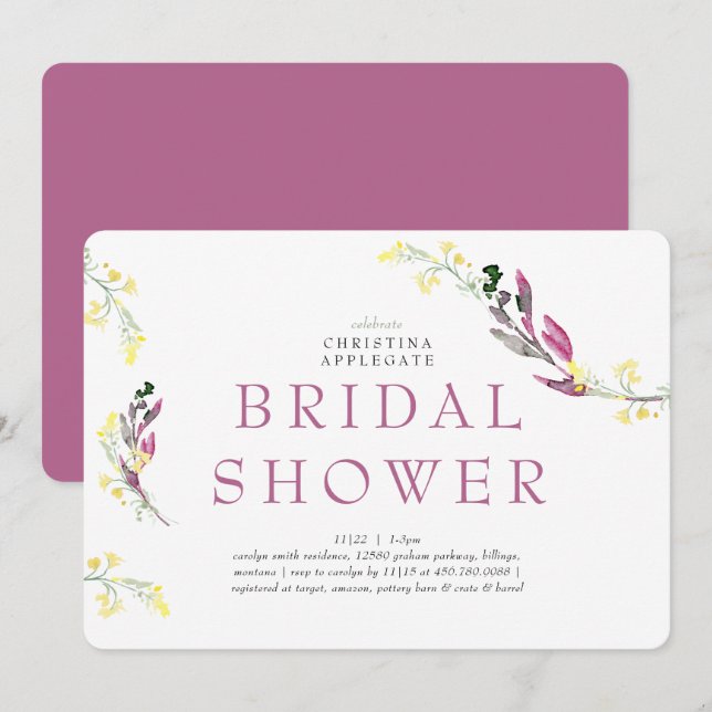 Invitación Simplemente Primavera Bridal Shower de flores silv (Anverso / Reverso)