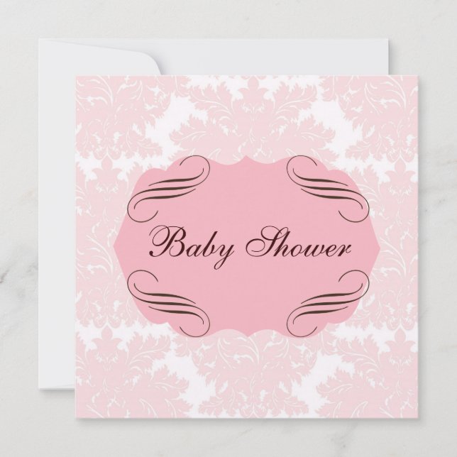 Invitación simplemente rosada del damasco de Baby (Anverso)