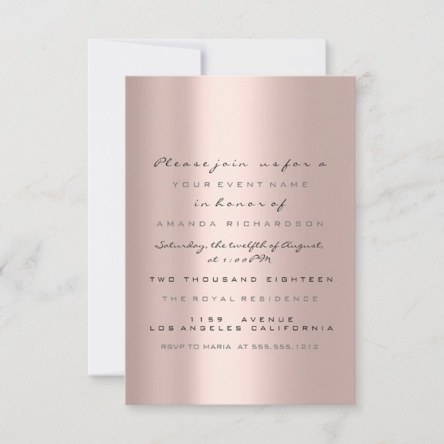 Invitación Simplemente Rubor de Oro Rosa Bodas Dulces 16 (Anverso)