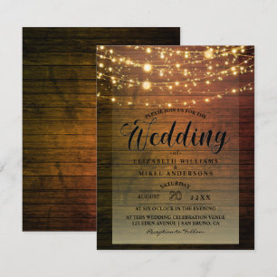 Invitación Simplemente Rústico Madera Oscura Luces String bod