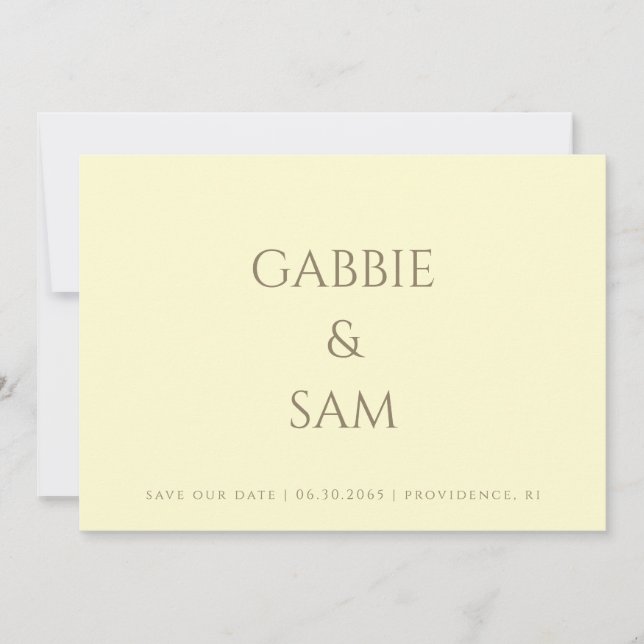 Invitación Simplicidad Amarillo Boda Guarda nuestra Fecha (Anverso)