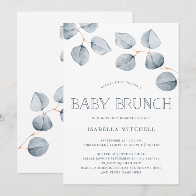 Invitación Simplicidad de Eucalyptus | Baby Brunch (Anverso / Reverso)