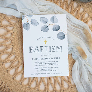 Invitación Simplicidad de Eucalyptus Bautismo con cruces