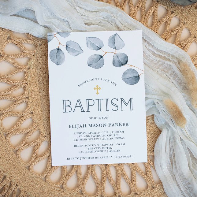 Invitación Simplicidad de Eucalyptus | Bautismo con cruces (Subido por el creador)