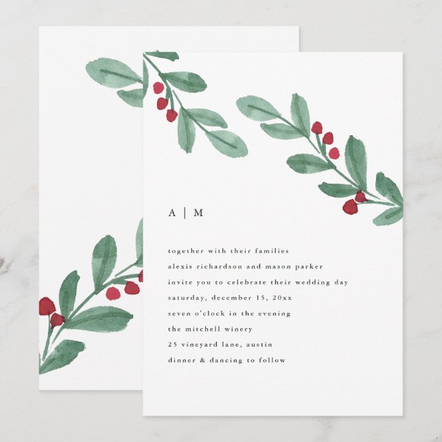 Invitación Simplicidad de vacaciones | Navidades Boda de ener (Anverso / Reverso)