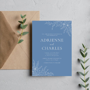 Invitación Simplicidad Floral 1 Azul Denim Boda Minimalista