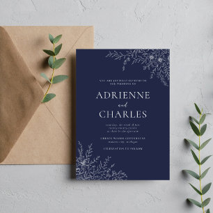 Invitación Simplicidad Floral 1 Azul Marino Oscuro Boda Minim