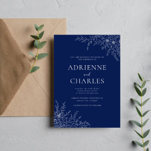 Invitación Simplicidad Floral 1 Azul Tinta Boda Minimalista