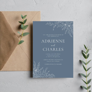 Invitación Simplicidad Floral 1 Boda Minimal Azul Costero