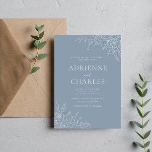 Invitación Simplicidad Floral 1 Boda Minimalista Azul Polvo