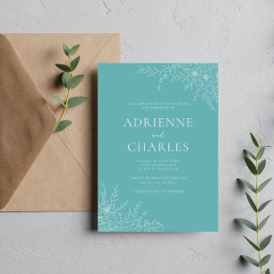 Invitación Simplicidad Floral 1 Boda Minimalista Teal Caribeñ
