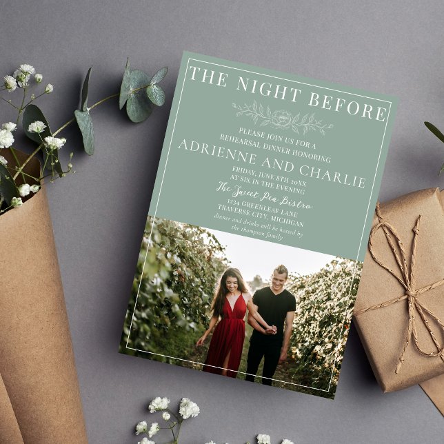 Invitación Simplicidad Floral 1 Cena de Ensayo Verde Moderna (Subido por el creador)