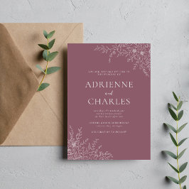 Invitación Simplicidad Floral 1 Crepúsculo Malva Boda Minimal