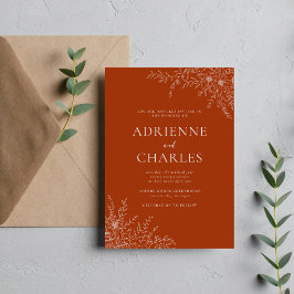 Invitación Simplicidad Floral 1 Naranja Oxidado Boda Minimali