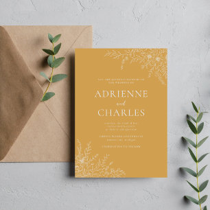 Invitación Simplicidad Floral 1 Ocre Amarillo Boda Minimalist