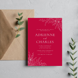 Invitación Simplicidad Floral 1 Rosa Frambuesa Boda Minimalis