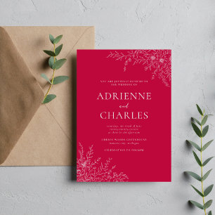Invitación Simplicidad Floral 1 Rosa Frambuesa Boda Minimalis