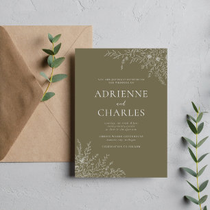 Invitación Simplicidad Floral 1 Tomillo Verde Boda Minimalist