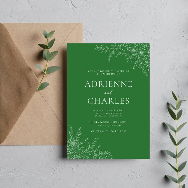 Invitación Simplicidad Floral 1 Verde de Pradera Boda Minimal (Subido por el creador)