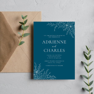 Invitación Simplicidad Floral 1 Verde Neptuno Boda Minimalist