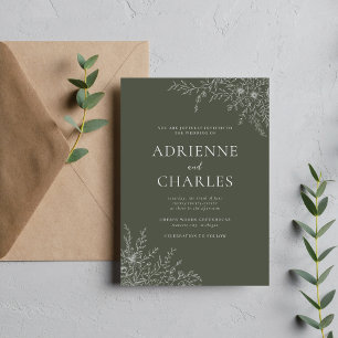 Invitación Simplicidad Floral 1 Verde Romero Boda Minimalista