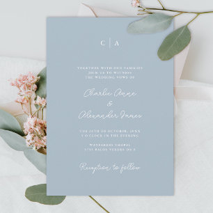 Invitación Simplicidad Monograma azul turbio Minimalista