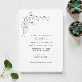 Invitación Simplistic Black White Floral Wedding Invitation 
