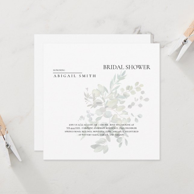Invitación Simply Me Muted Greenery Bridal Shower (Anverso/Reverso In Situ)