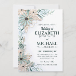 Invitación Simulación del papel del Boda floral neutro que ag