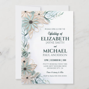 Invitación Simulación del papel del Boda floral neutro que ag