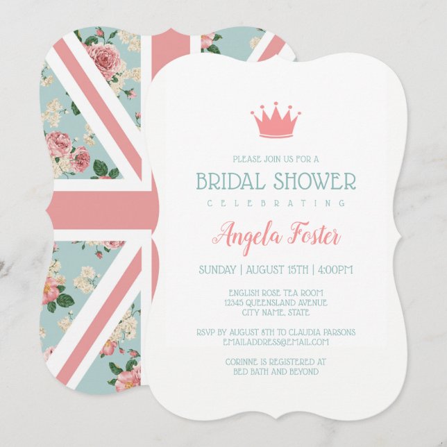 Invitación Sindicato de Rosas ingleses Jack Bridal Shower (Anverso / Reverso)