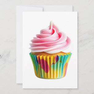 Invitación Single Cupcake with Pink and White Frosting