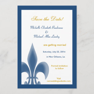 Invitación Single Fleur de Lis Save the Date (Azul Oscuro)