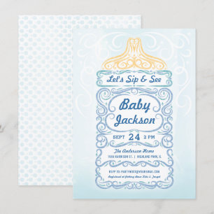 Invitación Sip and See Baby Bottle Boy