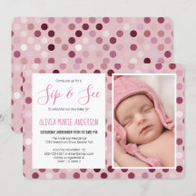 Sip and See Baby Girl Shower Foto Punto Polka Rosa