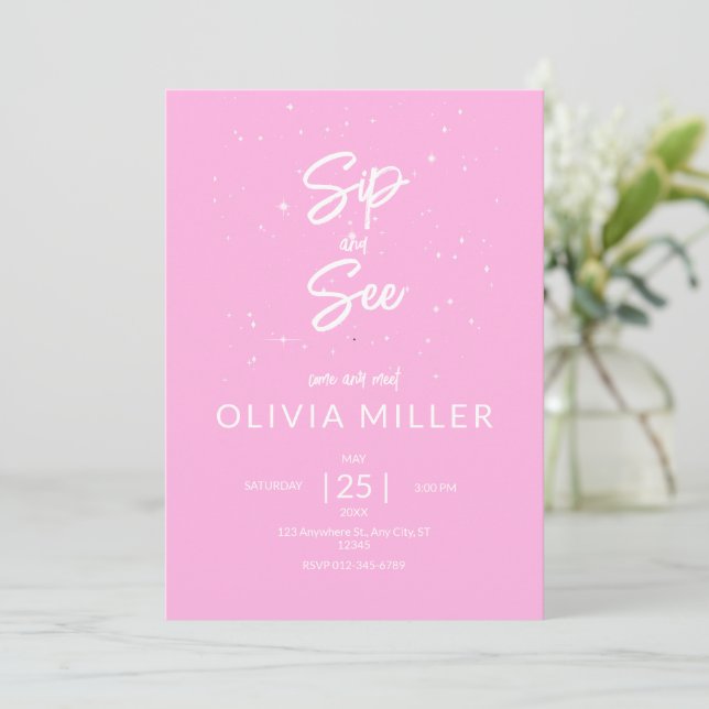 Invitación Sip and See Baby Shower, ducha de bebé Chica (Anverso de pie)