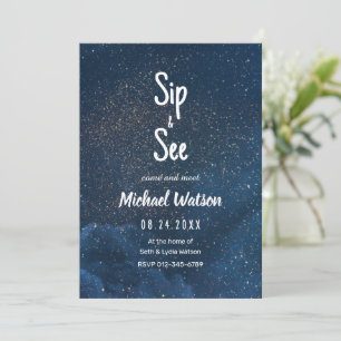 Invitación Sip and See Baby Shower, Starry Night Elegant