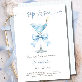 Invitación Sip and See Coquette Blue Bow Baby Boy