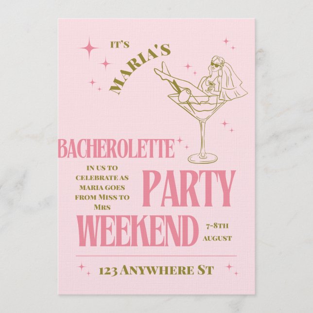 Invitación Sip, Celebrate, & Sparkle – Bachelorette Bash (Anverso)