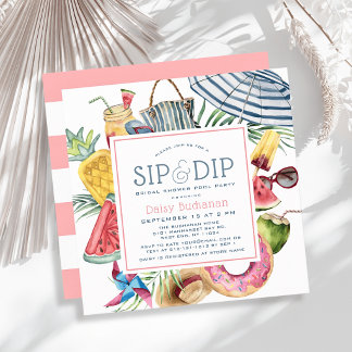 Invitación Sip & Dip Pool Party Umbrella Bridal Shower