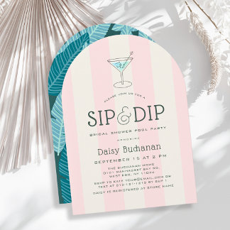 Invitación Sip & Dip Poolside Pink Stripes Bridal Shower