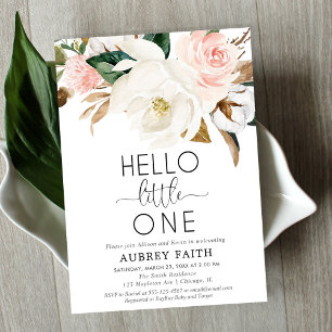 Invitación Sip floral blanca de Rubor ver a la bebé