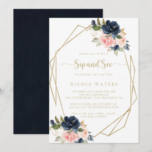 Invitación Sip geométrica de oro floral y ver