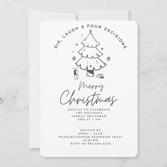 INVITACIÓN SIP, LAUGH & POUR DECISIONS CHRISTMAS PARTY (Anverso)