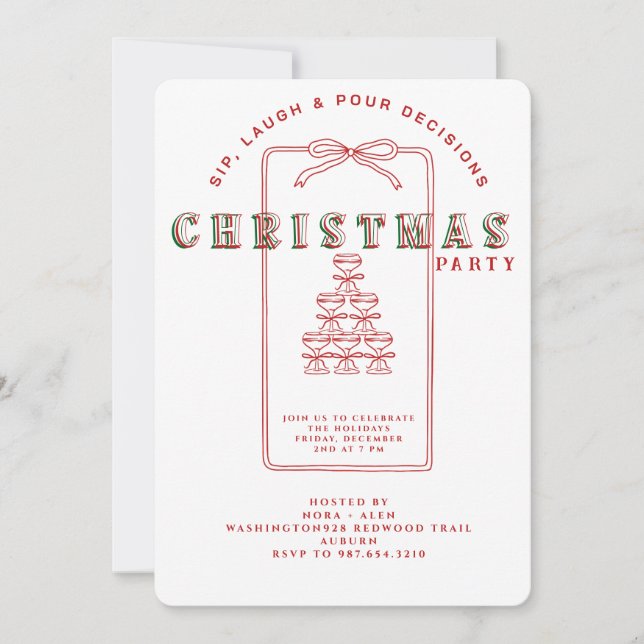 INVITACIÓN SIP, LAUGH & POUR DECISIONS CHRISTMAS PARTY (Anverso)