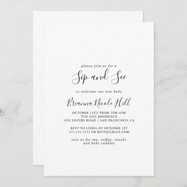 Invitación Sip Minimalista simple y ver (Anverso / Reverso)