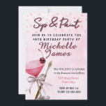 Invitación Sip & Paint 40th Birthday party Invitation<br><div class="desc">Invitación de cumpleaños por sorbo y pintura de color de agua</div>