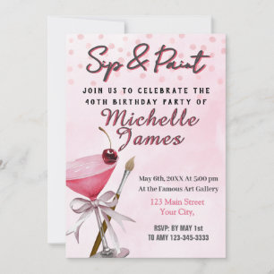 Invitación Sip & Paint 40th Birthday party Invitation