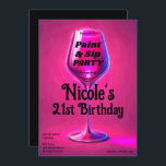 Invitación Sip & Paint Wine Glass 21st Birthday Fiesta<br><div class="desc">Personalizar como quieras.</div>