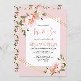 Invitación Sip & See Baby Girl Rubor Floral Baby Shower